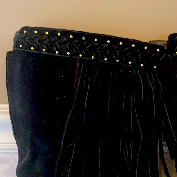 Black Suede Fringed Boots - Picture 2 of 3